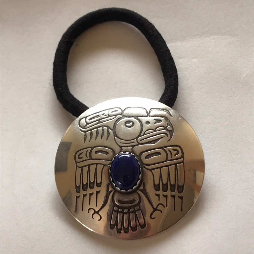 Navajo Sterling Silver Thunderbird Lapis Ponytail Holder